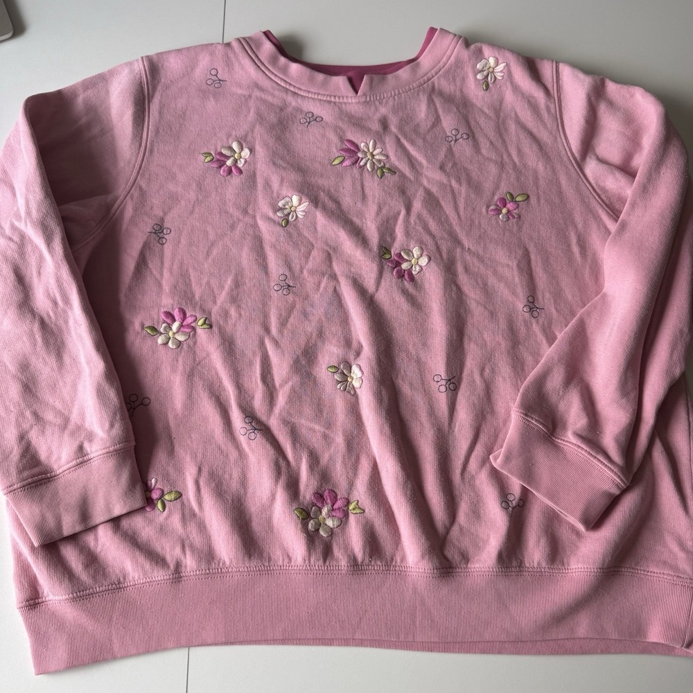 Vintage Shenanigans Pink Embroidered Flower Grandma Core Crewneck‎ Sweatshirt XL